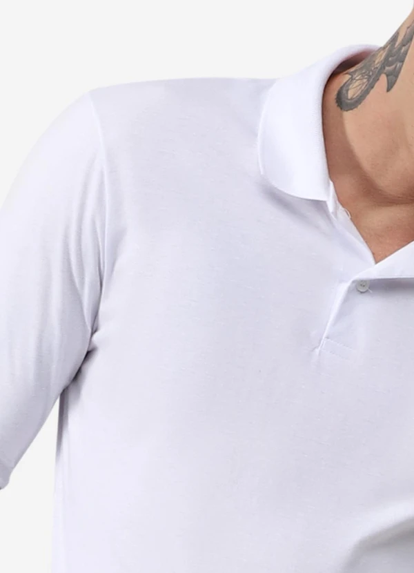 Basicamente - Camisa Polo Manga Longa Masculina Branco 3