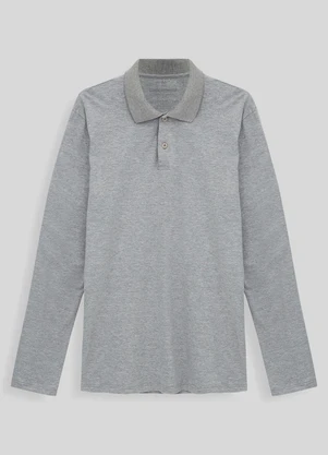 Basicamente - Camisa Polo Manga Longa Masculina Mescla Claro - BASICAMENTE