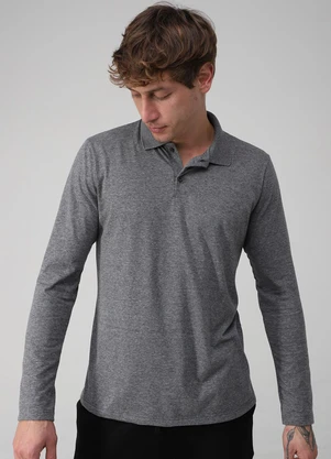 Basicamente - Camisa Polo Manga Longa Masculina Mescla Escuro - BASICAMENTE