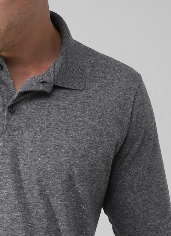 Basicamente - Camisa Polo Manga Longa Masculina Mescla Escuro 3