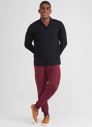 Basicamente - Camisa Polo Manga Longa Masculina Preto - BASICAMENTE