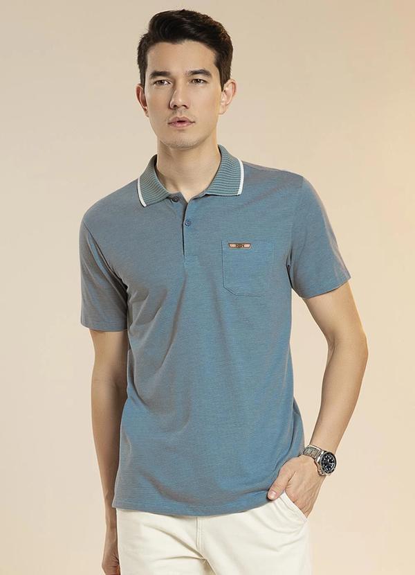 Habana - Camisa Polo Masculina em Malha com Patch Azul