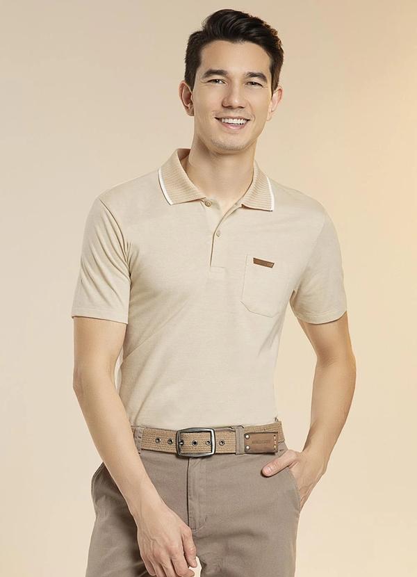 Habana - Camisa Polo Masculina em Malha com Patch Bege