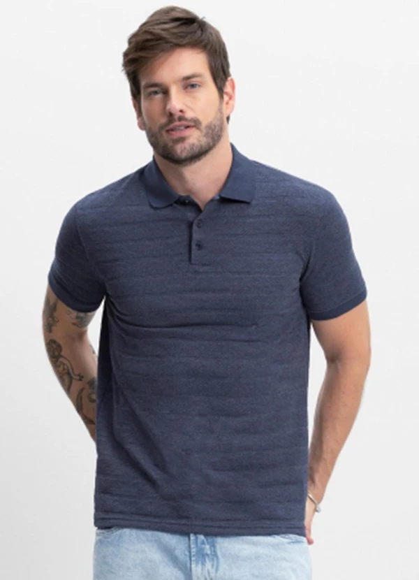 Essendi - Camisa Polo Masculina em Malha Listrada Azul 1