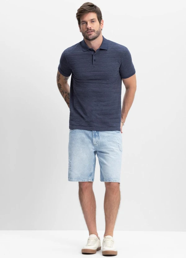 Essendi - Camisa Polo Masculina em Malha Listrada Azul 2