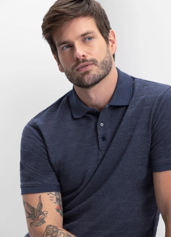 Essendi - Camisa Polo Masculina em Malha Listrada Azul 3
