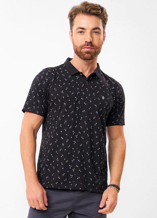 Diametro - Camisa Polo Masculina em Malha Maquinetada Preto