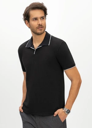 Essendi - Camisa Polo Masculina em Piquet Preto - ESSENDI