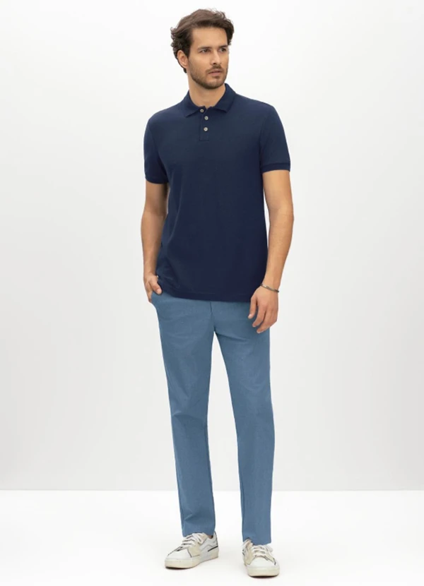 Essendi - Camisa Polo Masculina Moletom Texturizado Azul