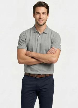 Yends Fashion - Camisa Polo Masculina Piquet Cinza - YENDS FASHION