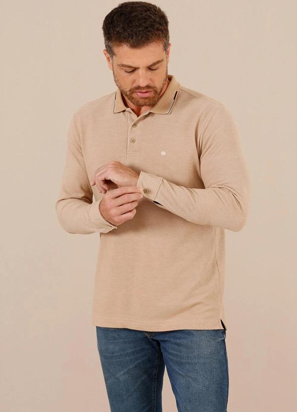 Seeder - Camisa Polo Ml Piquet Binado Regular Fit Bege 3
