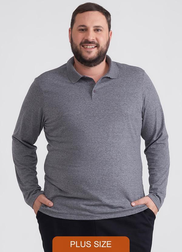Basicamente - Camisa Polo Ml Plus Masculina Mescla Escuro 1