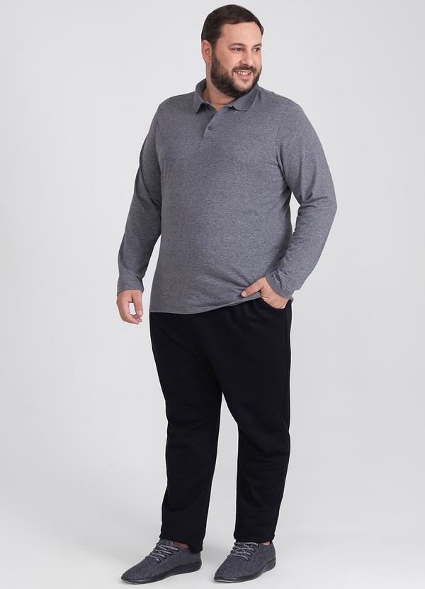 Basicamente - Camisa Polo Ml Plus Masculina Mescla Escuro 3