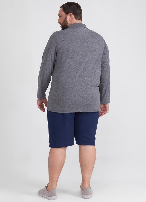 Basicamente - Camisa Polo Ml Plus Masculina Mescla Escuro 4