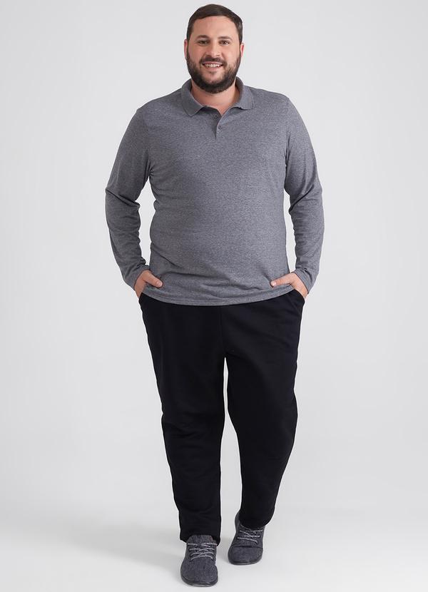 Basicamente - Camisa Polo Ml Plus Masculina Mescla Escuro 5