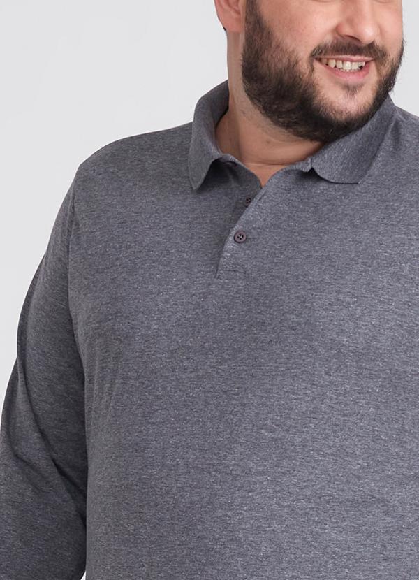 Basicamente - Camisa Polo Ml Plus Masculina Mescla Escuro 7