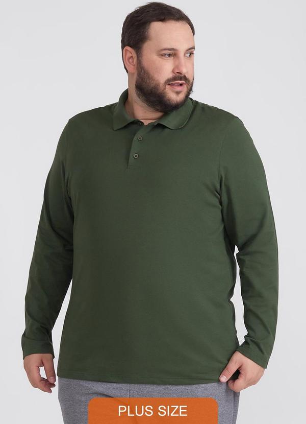 Basicamente - Camisa Polo Ml Plus Masculina Verde Selva