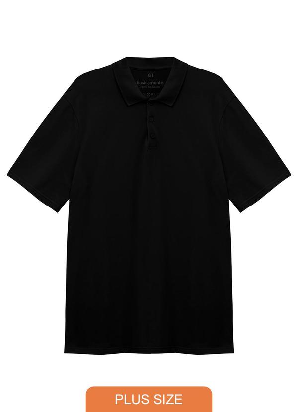 Basicamente - Camisa Polo Piquet Stretch Plus Masculina Preto