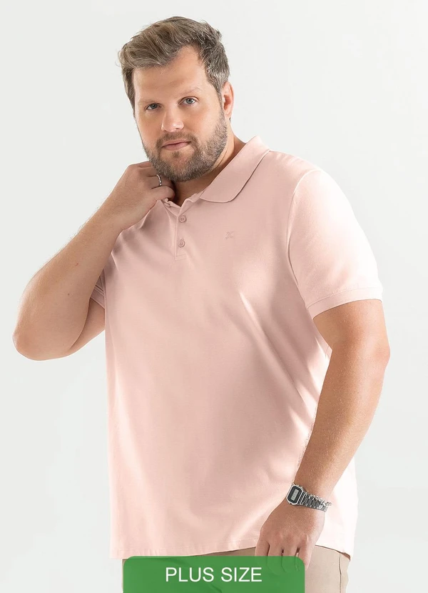 Exco - Camisa Polo Plus em Algodão Rosa Claro