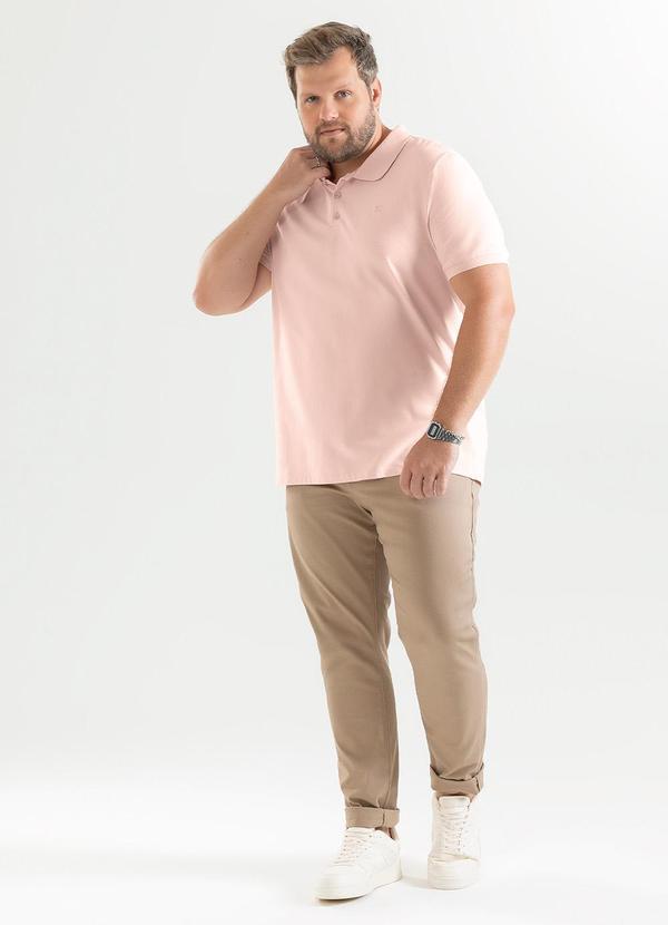 Exco - Camisa Polo Plus em Algodão Rosa Claro 3