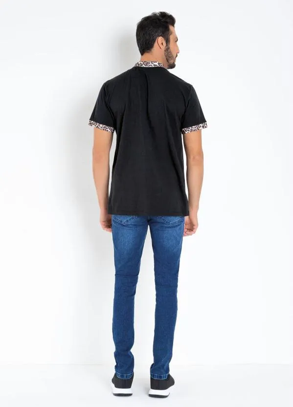 Multimarcas - Camisa Polo Preta com Detalhes em Animal Print 4