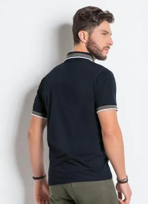 Actual - Camisa Polo Preta com Manga e Gola Contrastante - ACTUAL