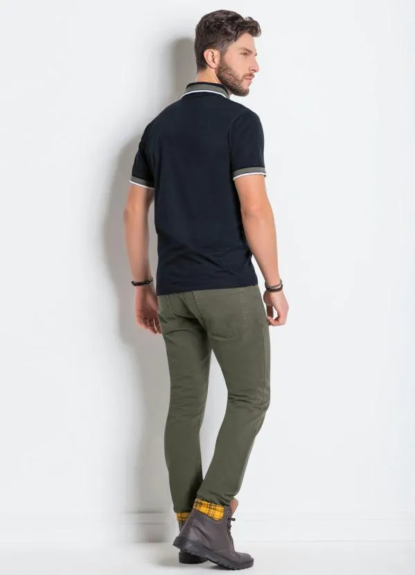 Actual - Camisa Polo Preta com Manga e Gola Contrastante 4