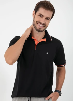 Camisa Polo (Preta) com Retilinea Contrastante - undefined