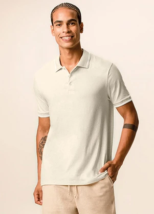 Malwee - Camisa Polo Regular em Linho Off White - MALWEE