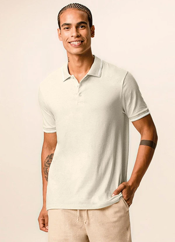 Malwee - Camisa Polo Regular em Linho Off White