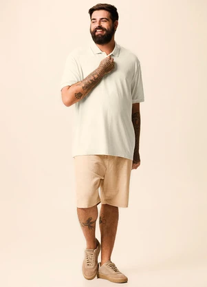 Malwee - Camisa Polo Regular Linho Off White - MALWEE