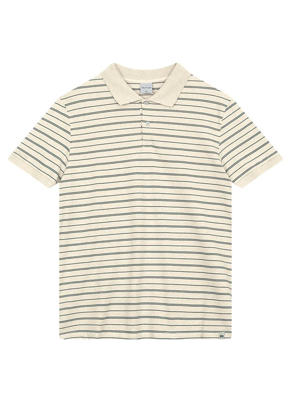 Malwee - Camisa Polo Regular Piquet Listrado Linho Azul