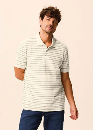 Malwee - Camisa Polo Regular Piquet Listrado Off White - MALWEE