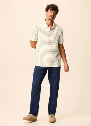 Malwee - Camisa Polo Regular Piquet Listrado Off White - MALWEE