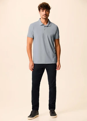 Malwee - Camisa Polo Slim com Aplique Cinza Azulado - MALWEE