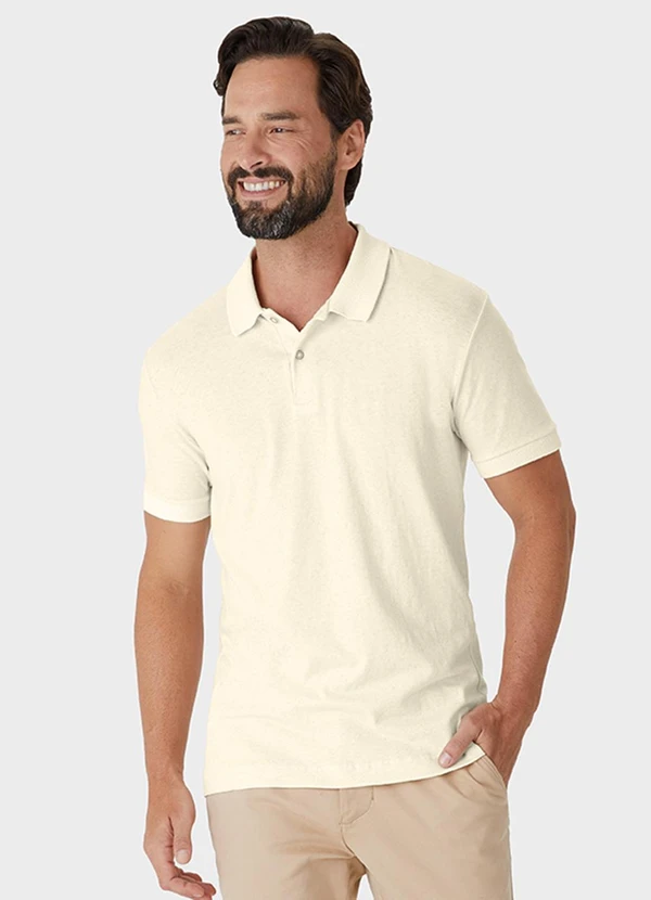 Malwee - Camisa Polo Slim em Linho Off White