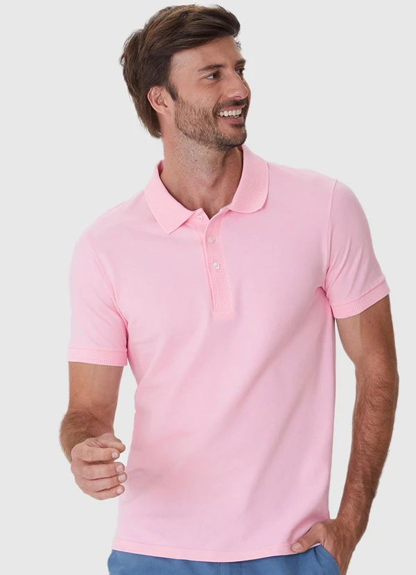 Malwee - Camisa Polo Slim em Piquet Premium Rosa Claro 4