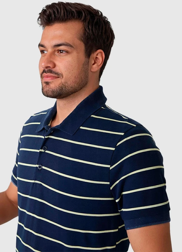 Malwee - Camisa Polo Slim Listrada Azul Marinho 4