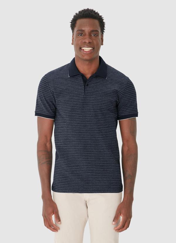 Malwee - Camisa Polo Slim Listrada Azul