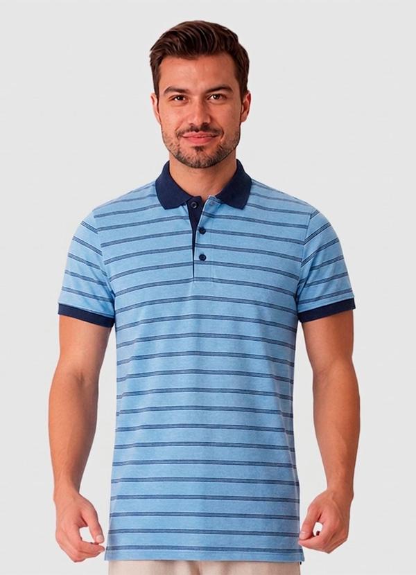 Malwee - Camisa Polo Slim Listrada Azul