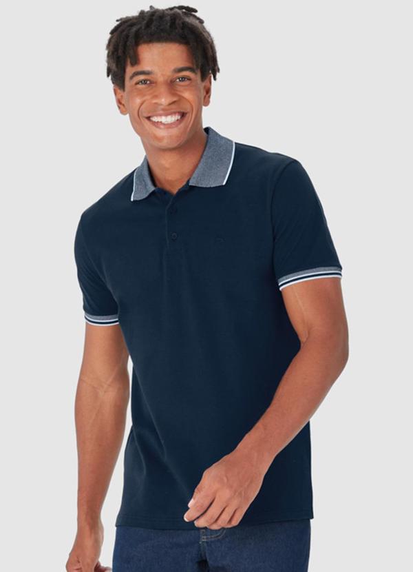 Malwee - Camisa Polo Tradicional em Piquet Azul Marinho