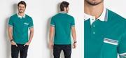 Camisa Polo Verde Turquesa com Bolso e Listras