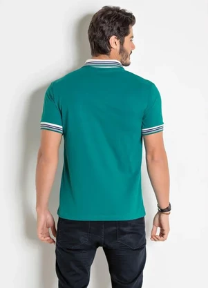 Actual - Camisa Polo Verde Turquesa com Bolso e Listras - ACTUAL
