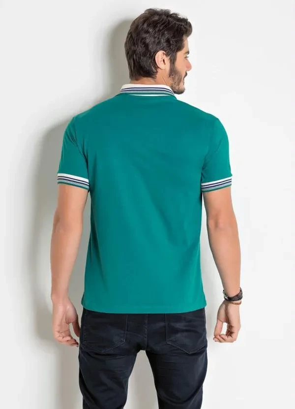 Actual - Camisa Polo Verde Turquesa com Bolso e Listras 2