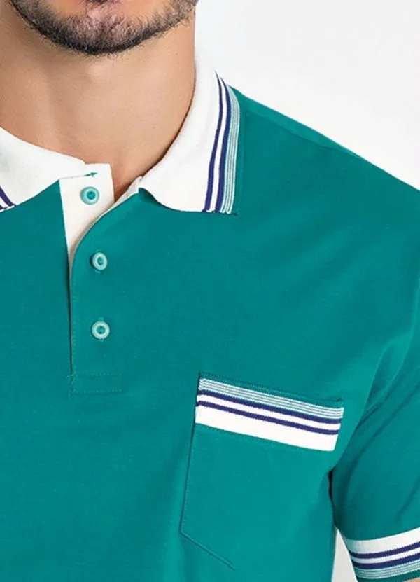 Actual - Camisa Polo Verde Turquesa com Bolso e Listras 3