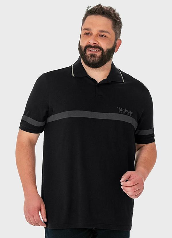Malwee - Camisa Preto Polo Listras