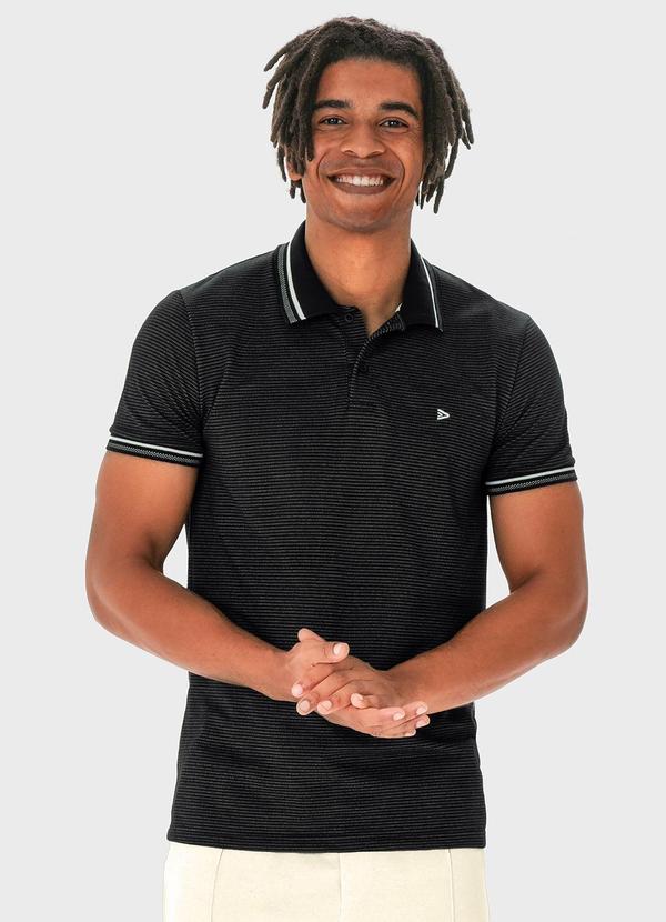 Malwee - Camisa Preto Polo Slim Listras