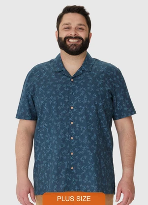 Malwee - Camisa Regular Tropical com Linho Plus Azul Escur - MALWEE