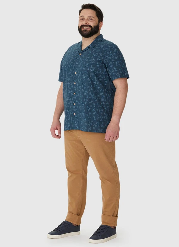 Malwee - Camisa Regular Tropical com Linho Plus Azul Escur 3