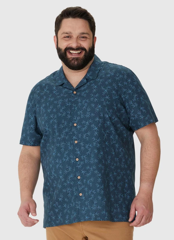Malwee - Camisa Regular Tropical com Linho Plus Azul Escur 4